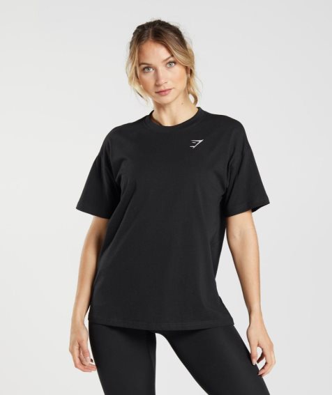 Koszulki Gymshark Treningowe Oversized Damskie Czarne | PL 671FEQ